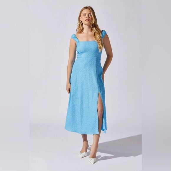 NEW ASTR The Label Crinkle Shoulder Midi Dress Blue Size XL - Picture 12 of 12